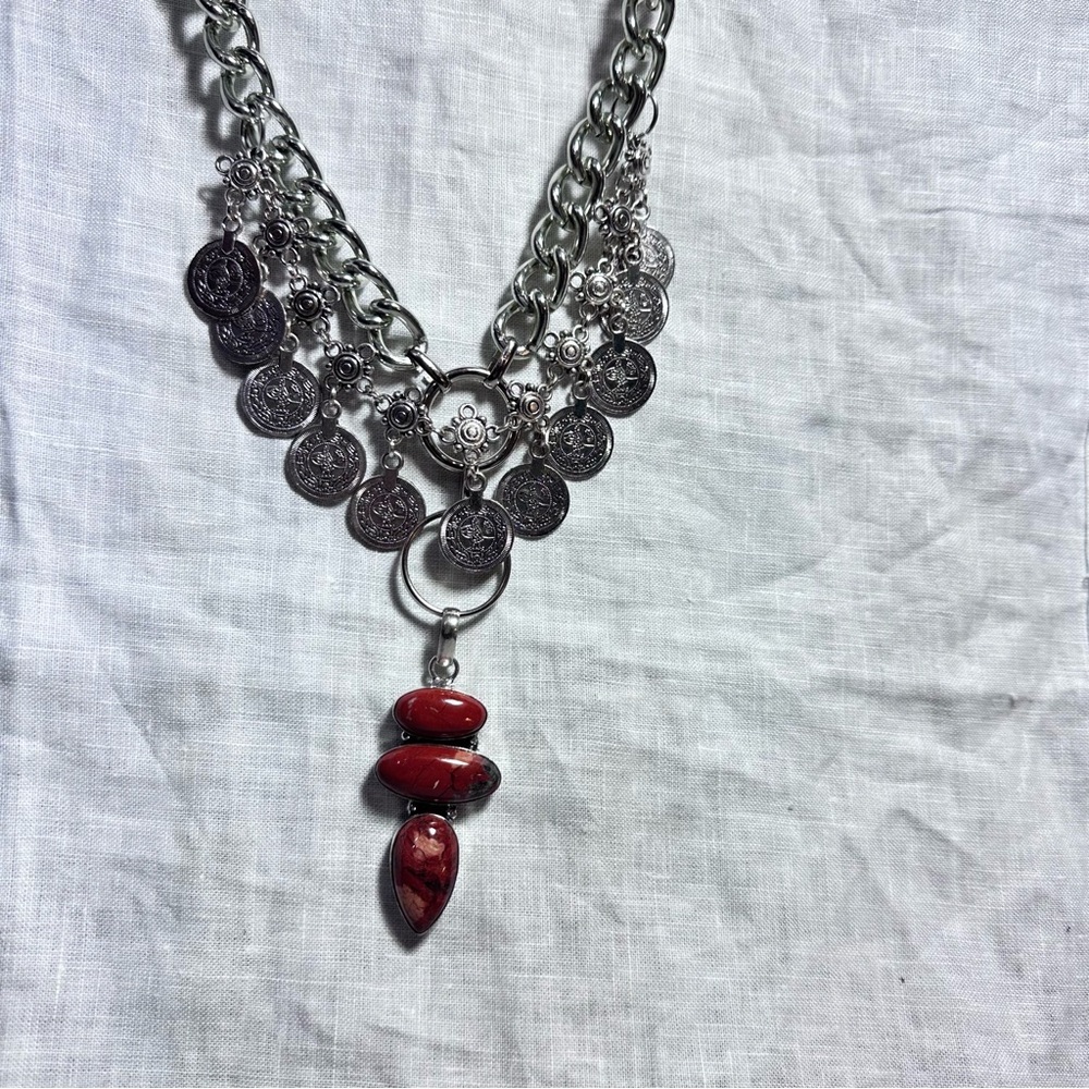 Artisan Handcrafted RED BRECCIATED JASPER Pendant Necklace Coins Up Cycled OOAK - Picture 15 of 16